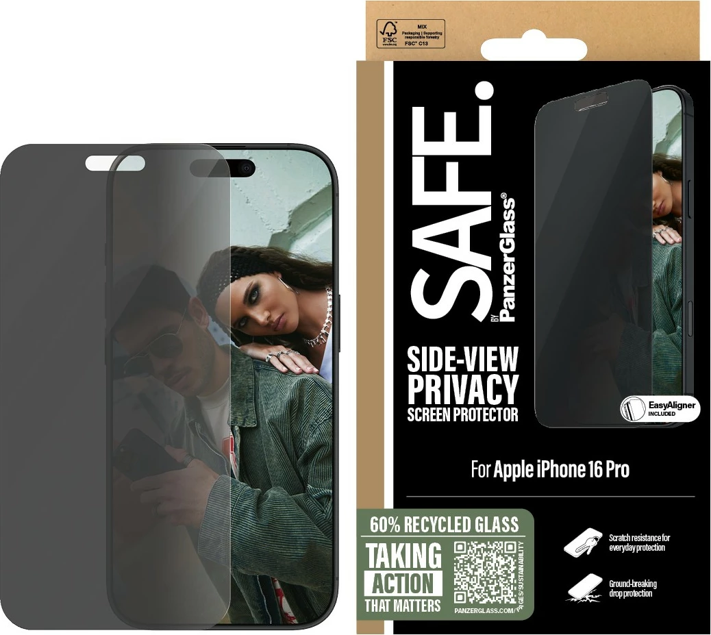Zaščitno steklo z zasebnostjo PanzerGlass za iPhone 16 Pro, prozorno