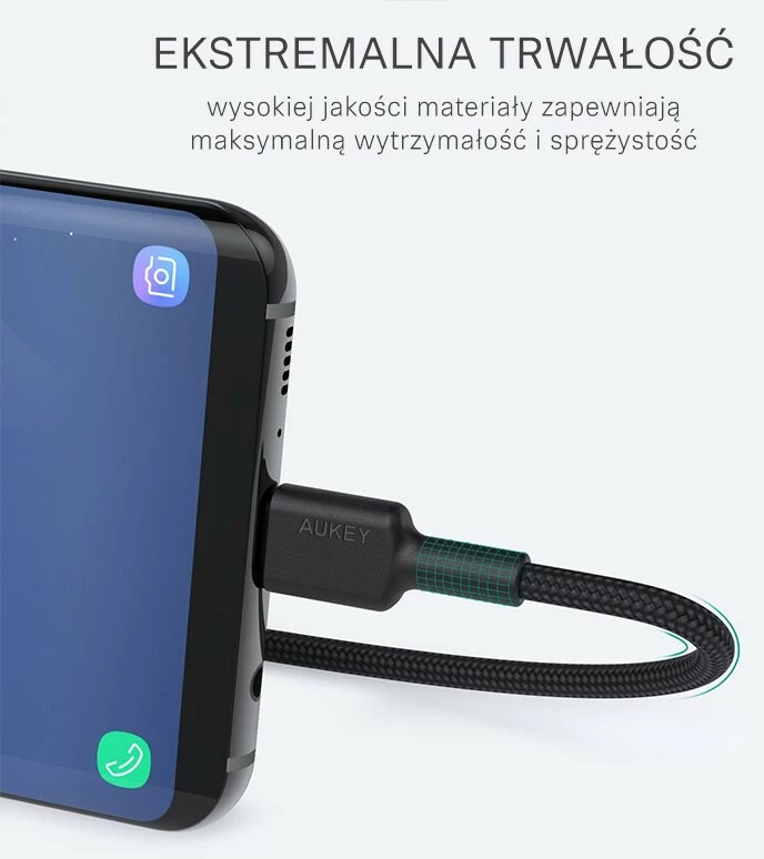 USB-C na USB-A kabel, 2 m, PD 60W 3A 20V, najlonsko pleten, črn — AUKEY CB-CA2 OEM z ježkom