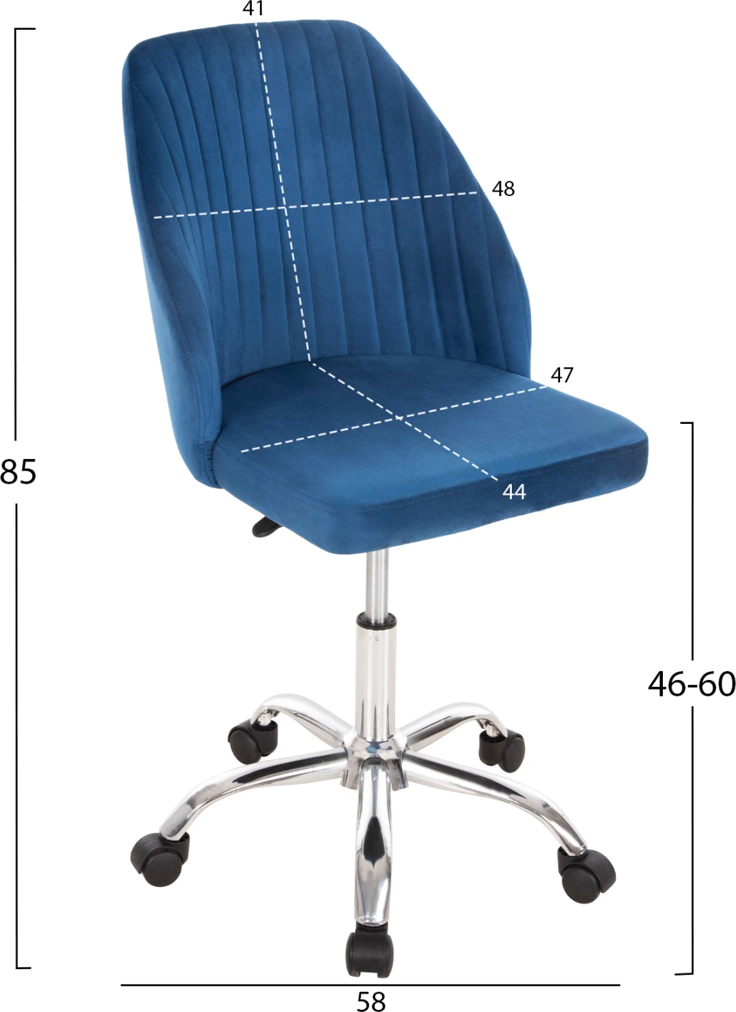 Pisarniški stol HOLLIS FH9008.03 iz modrega žameta-kovinska osnova 58x58x85Hcm