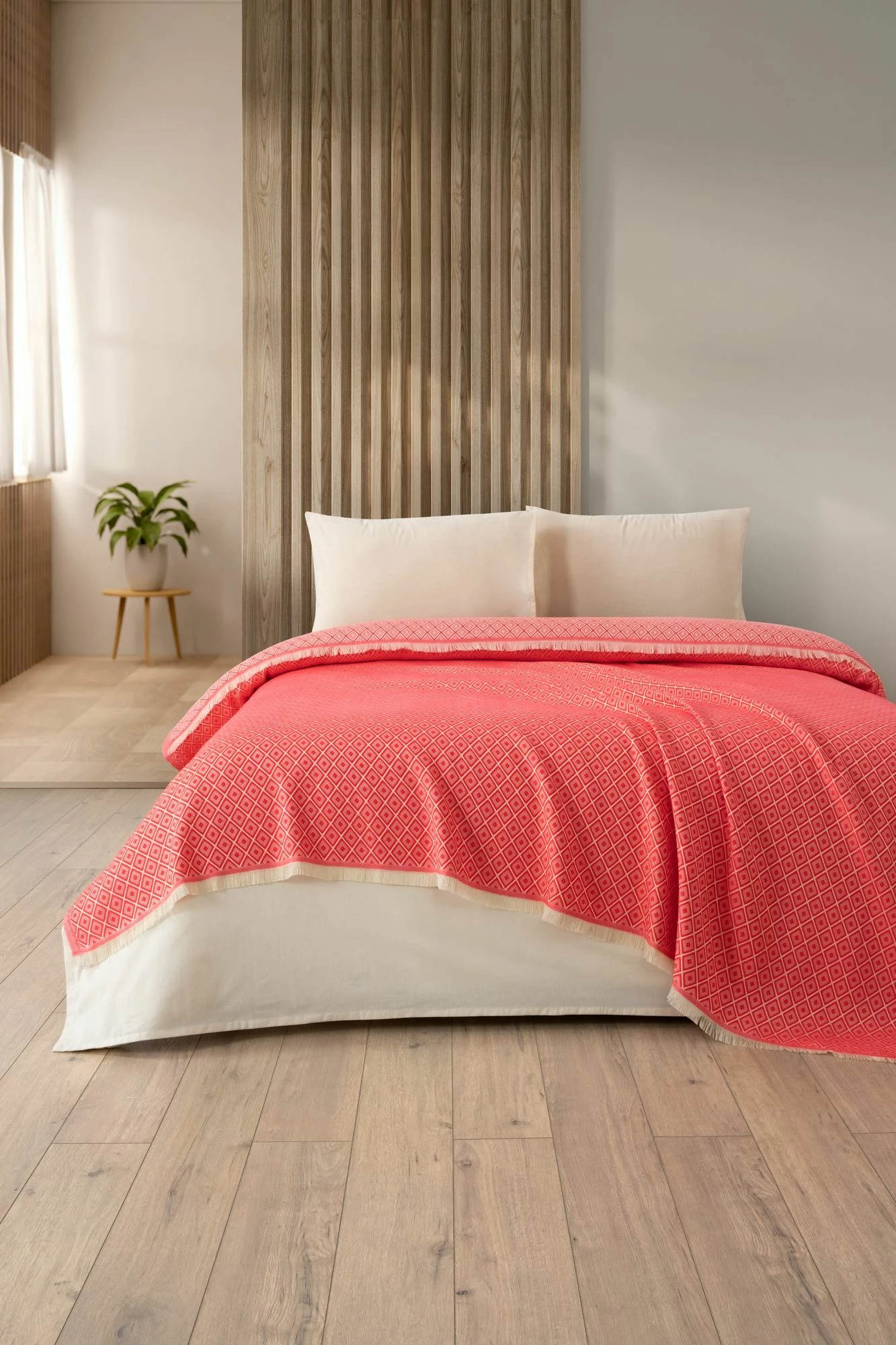 Odeja Double Pique Diamonds, vermilion, 210 x 230 cm