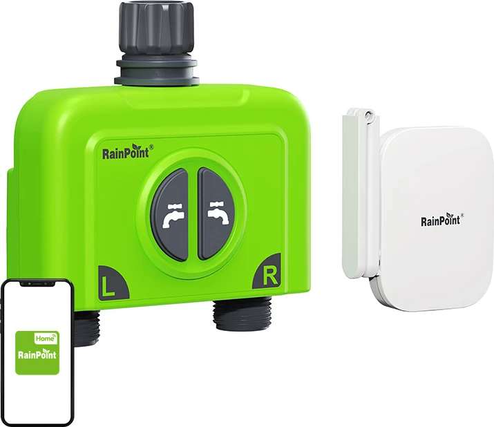 Krmilnik za namakanje z WiFi, 2 coni, zelen, RainPoint HTV245FRF+HWG023WBRF