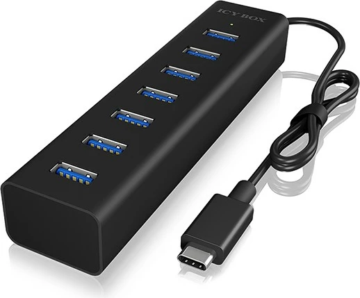 USB koncentrator z 7 vrati, ICY BOX IB-HUB1700-C3, USB 3.2 Gen 1, Type-C v Type-A, 0,4 m, črn
