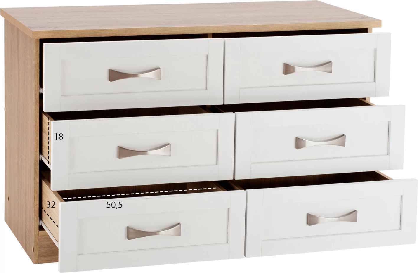 Predalnik za spalnico - predal FH317.06 s 6 predali Sonama-bela 120x40x76cm