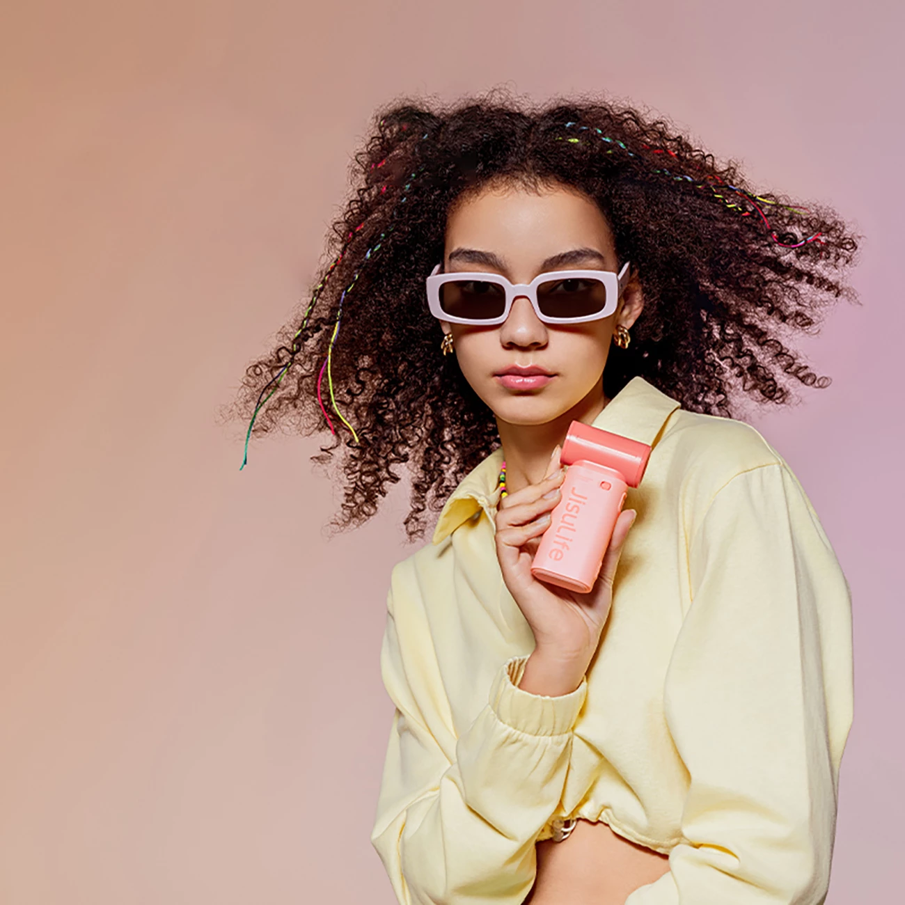 Prenosni ventilator Jisulife Life9, 5000mAh, USB-C, rožnat