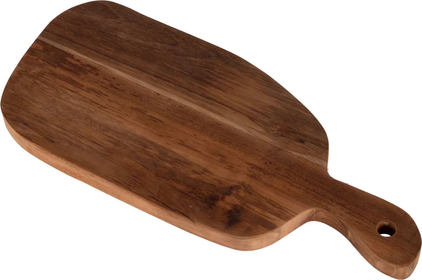 Deska za rezanje v normalni obliki FH4290 iz tikovine v naravni barvi - luknja za obešanje in ročaj 19x43,5x2Hcm