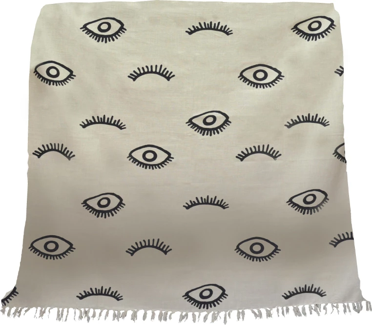 Dekorativna odeja Eyes White, bombaž, bela-črna, 130x170 cm