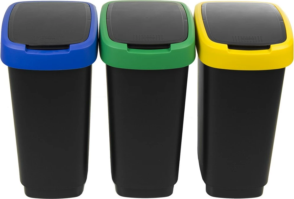 Kosi za smeti, 3 x 25 L, črni s barvnimi pokrovi Rotho Twist