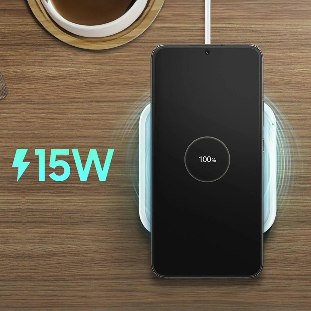 Brezžični polnilec, 15W, LED, USB-C, bel — Samsung EP-P2400TWEGEU, z napajalnikom