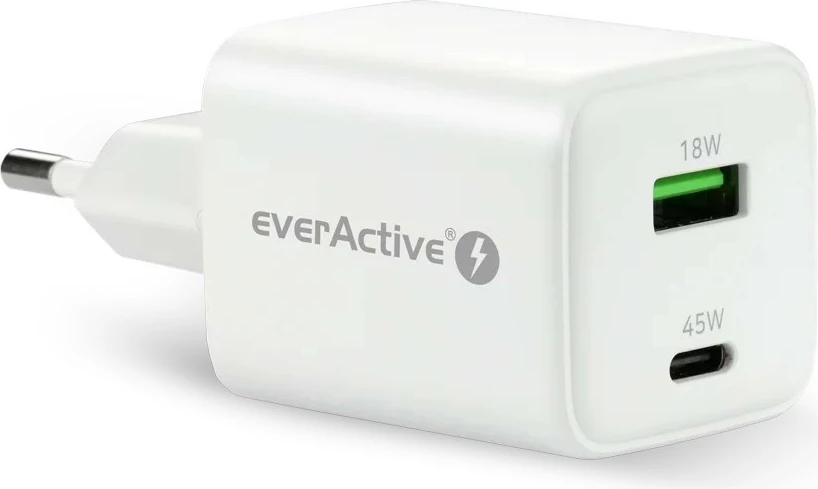Stenski polnilec everActive SC-450Q, 45W, 1x USB, 1x USB-C, bel
