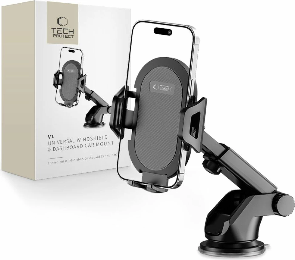 Držalo za telefon za avto za steklo ali armaturno ploščo, Tech-Protect V1, črno