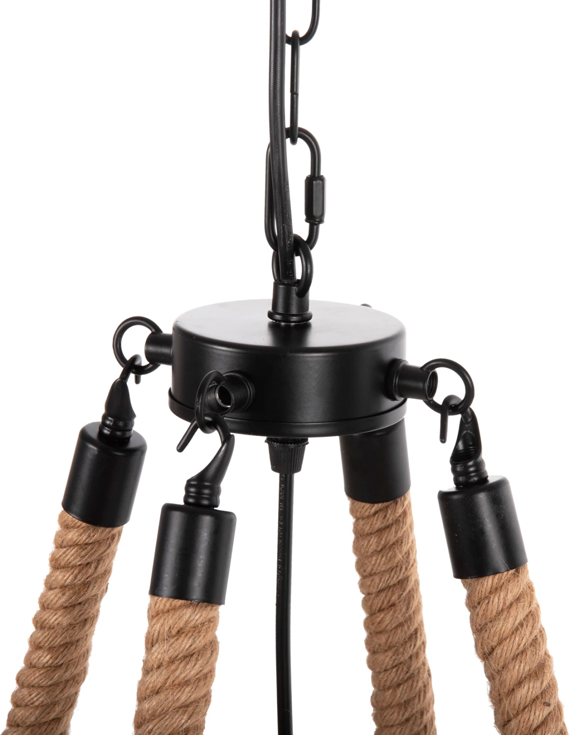 Stropna viseča svetilka z 8 lučmi FH4169 črna kovina-vrv Φ66x131Hcm