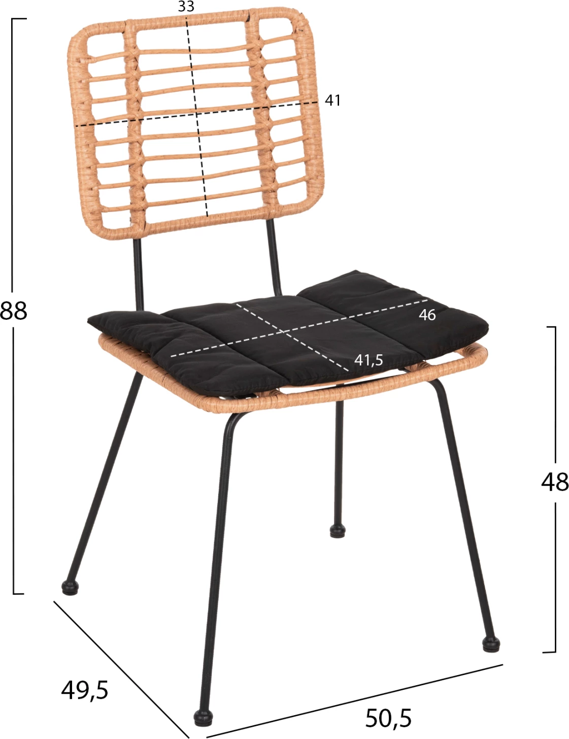 Zunanja stol Allegra FH5454.11 kovina in blazina v črni barvi - pletenina v bež barvi 50,5x49,5x88H cm