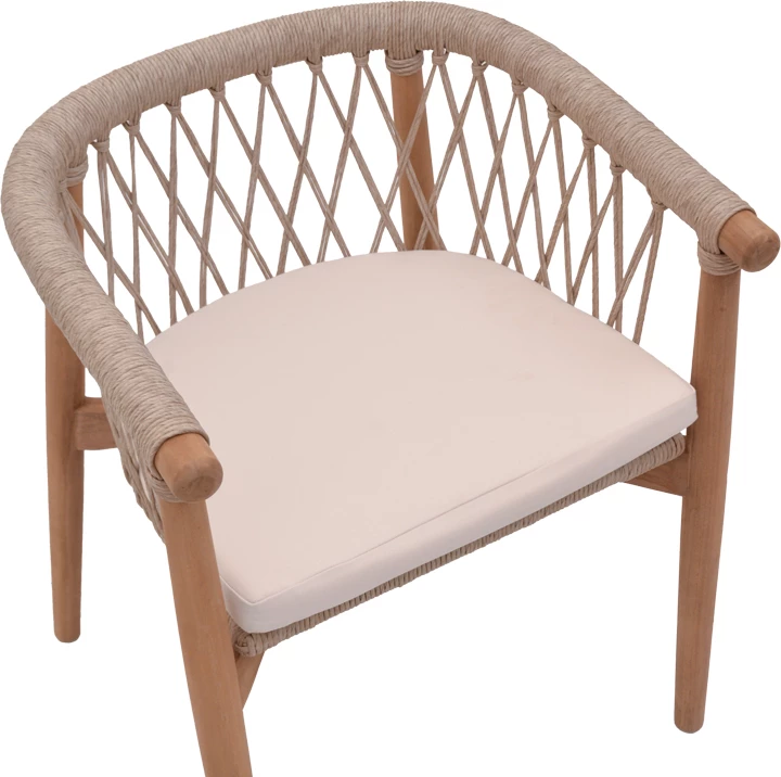 Naslanjač Abby, ogrodje iz tikovega lesa, naravna barva in krem blazina, 60x58x78 cm