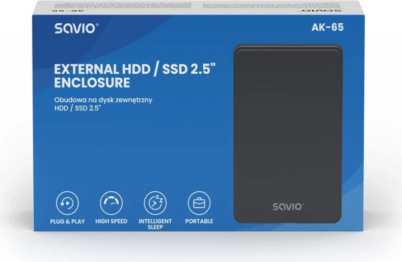 Zunanja škatlica za HDD/SSD Savio 2,5", USB 3.0, AK-65, črna