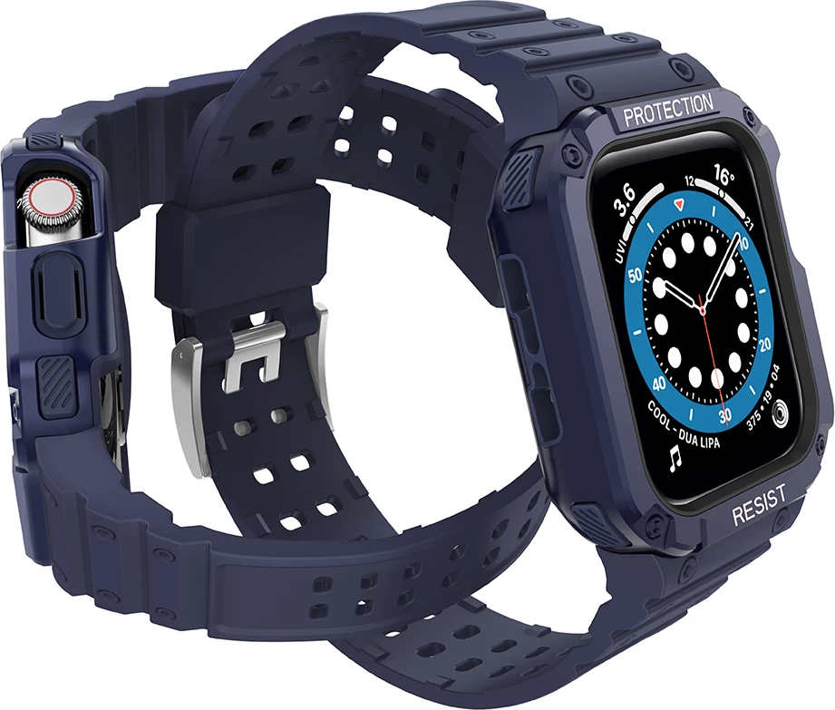Zaščitni trak s ohišjem Hurtel za Apple Watch 9/8/7/6/5/4/3/2/SE/SE2, 41/40/38 mm, moder