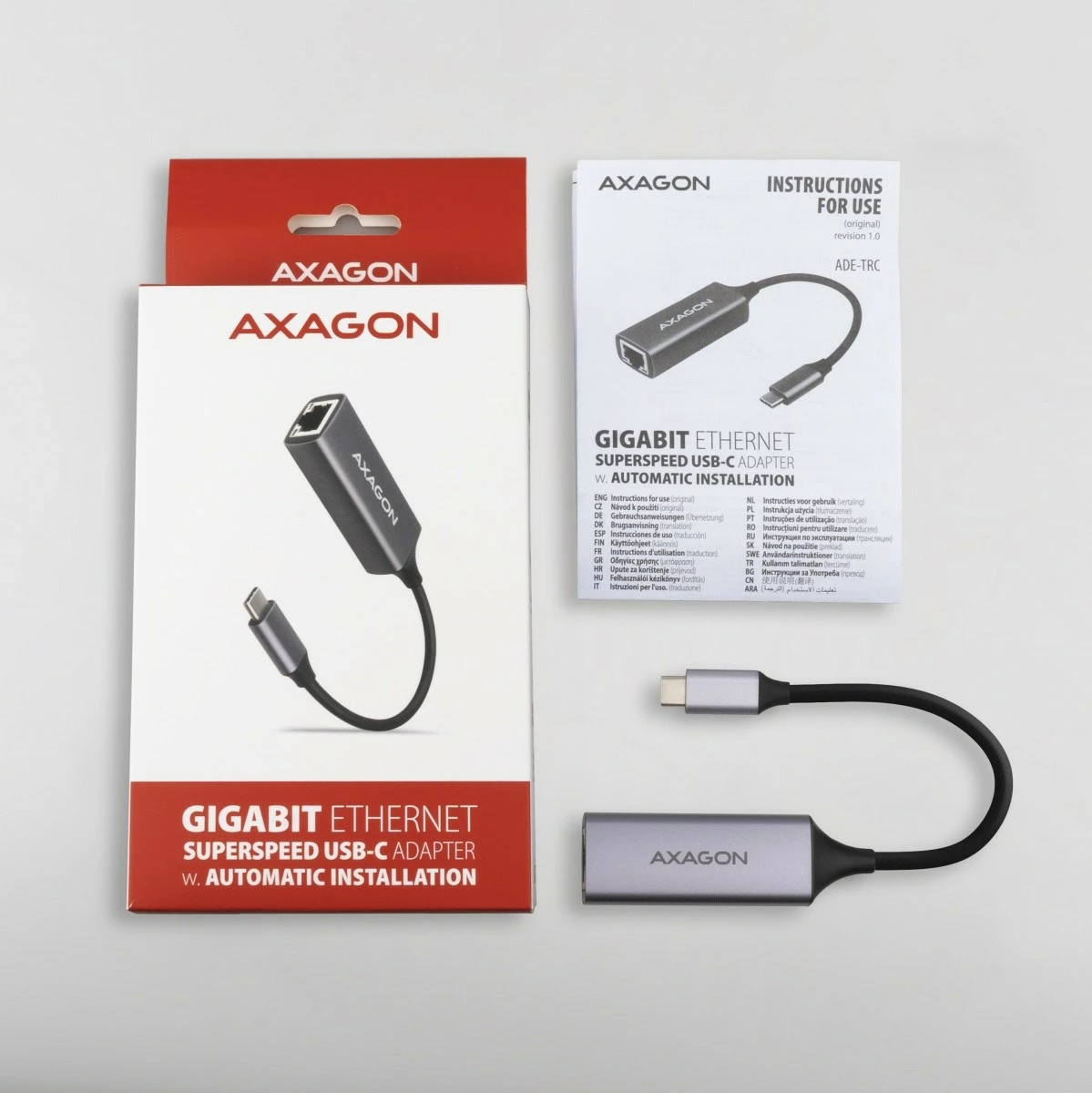Gigabit Ethernet adapter, AXAGON ADE-TRC, USB-C 3.2 Gen 1, titan siva