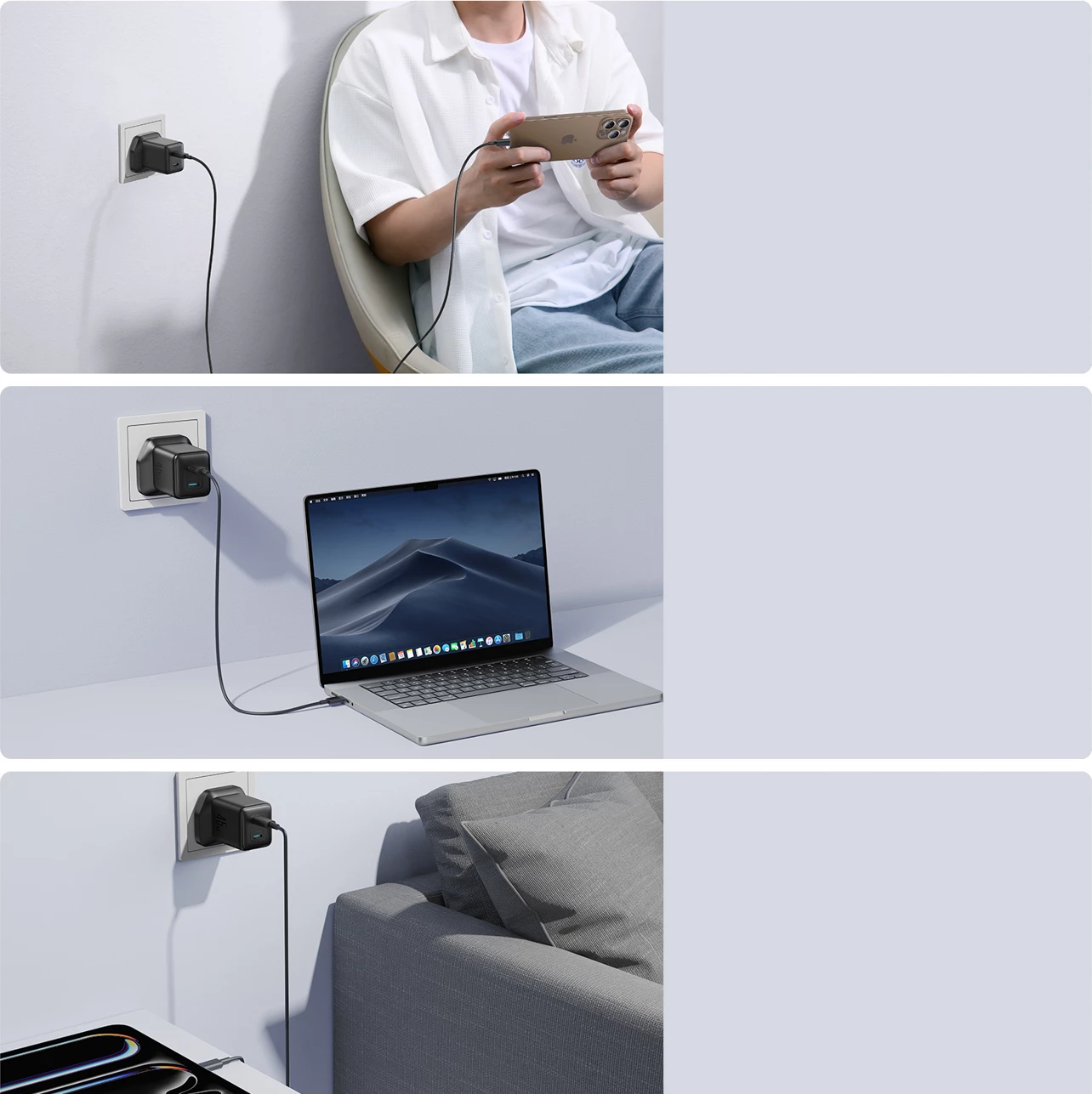 Stenski polnilec 45 W, 2x USB-C, brez kabla, črn — Joyroom JR-TCG17, vtič UK