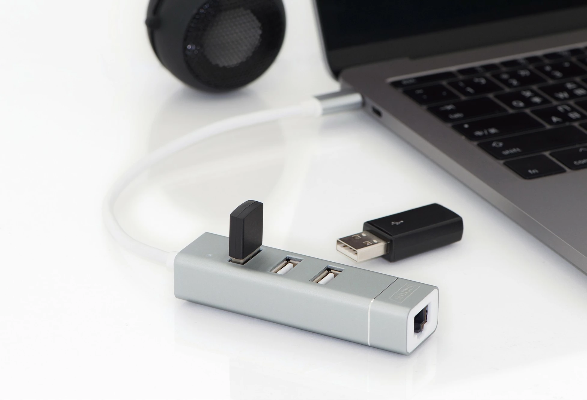USB razširitveni hub, 3 vrata, Ethernet, alumin - Digitus