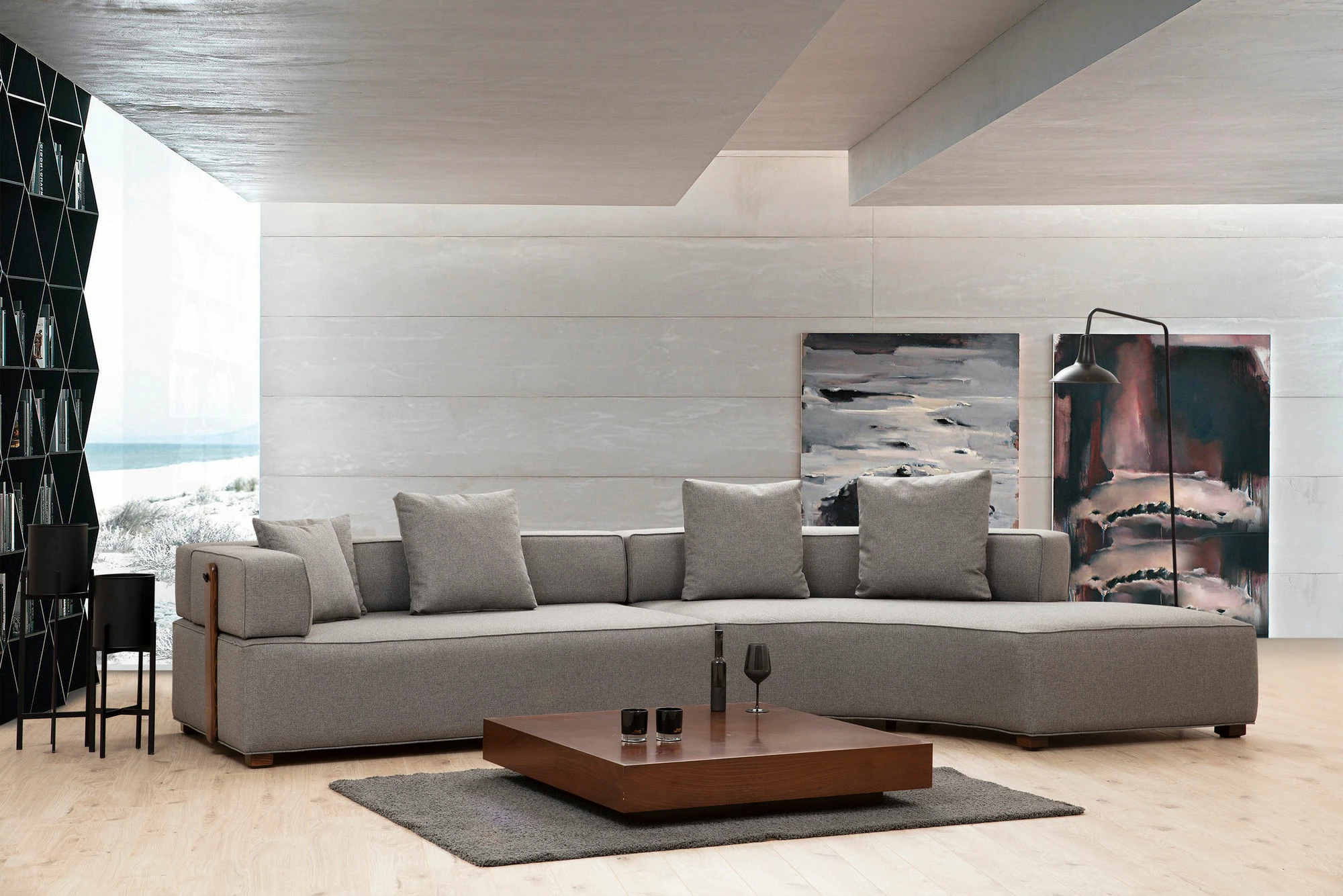 Kotna sedežna garnitura Gondol-1 (L3-CHL), Atelier del Sofa, siva