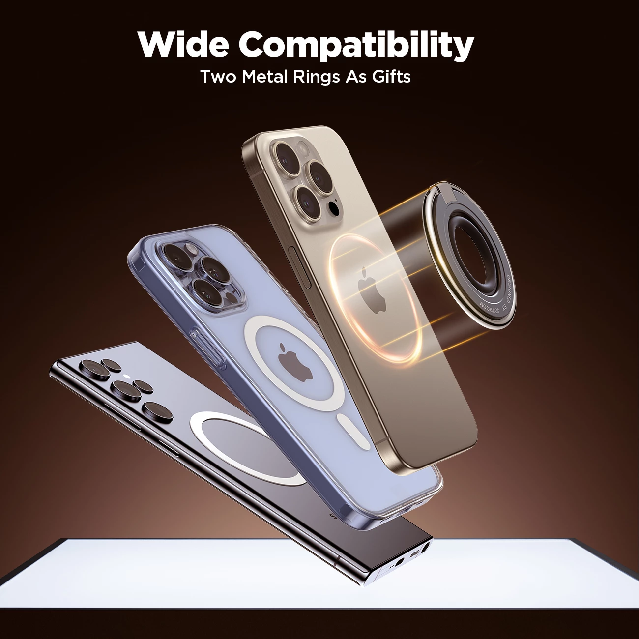 Magnetni nosilec MagSafe, prstan za prst, združljiv z iPhone 12–15 in telefoni 4,7–7", se spremeni v stojalo Joyroom JR‑ZS383, črn