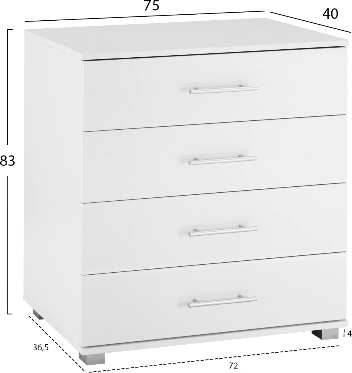 Predalnik iz melamina FH2204.05 s 4 predali bel 75x40x83cm