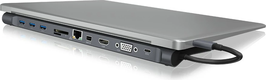 Docking postaja ICY BOX IB-DK2102-C, USB Type-C, 3x USB 3.0, HDMI, Mini DisplayPort, VGA, Gigabit LAN, 100W, antracit/črna
