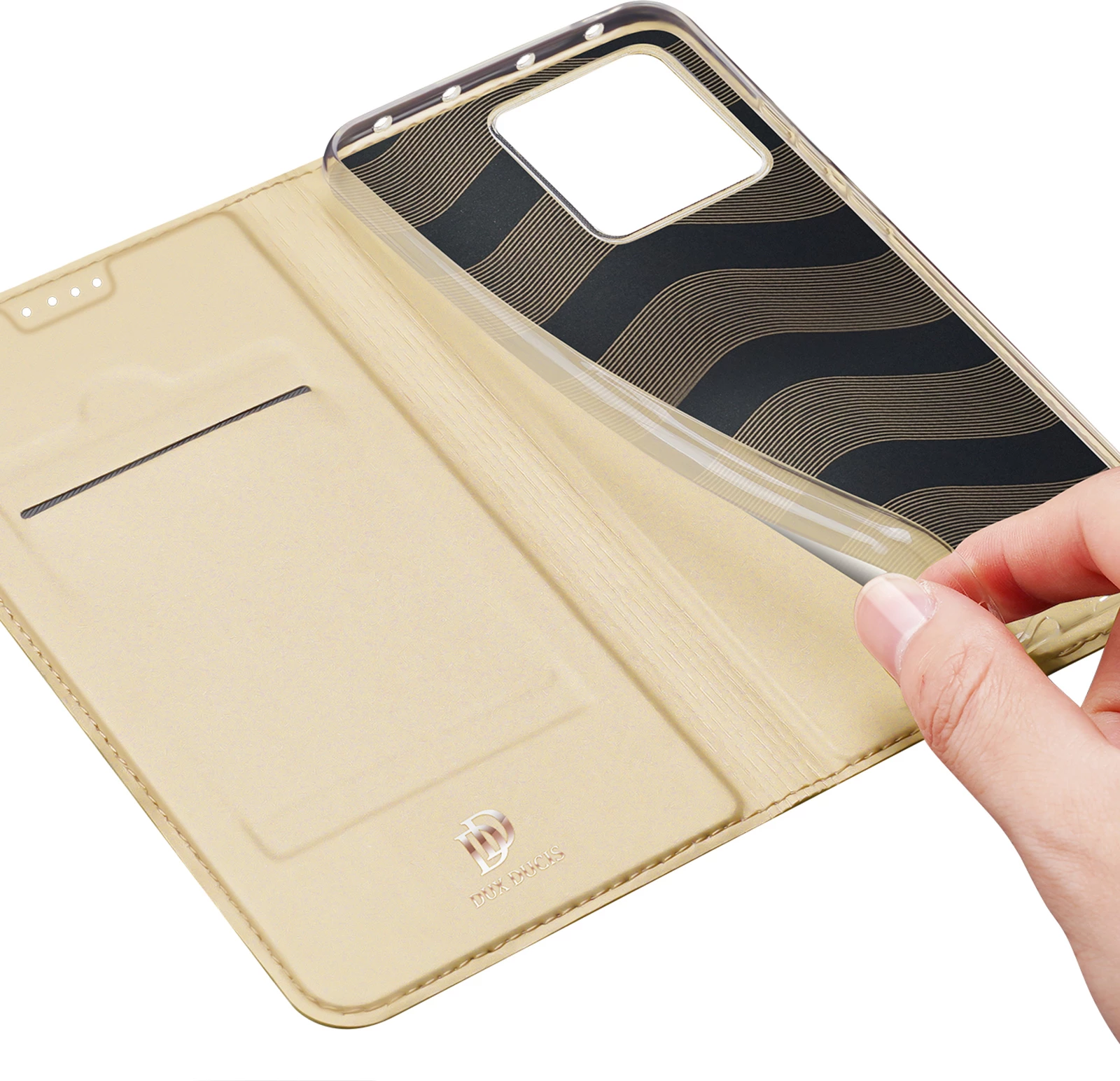 Ovitek za telefon z pokrovom, žepom za kartico in funkcijo stojala, zlati — Dux Ducis Skin Pro za Xiaomi 13