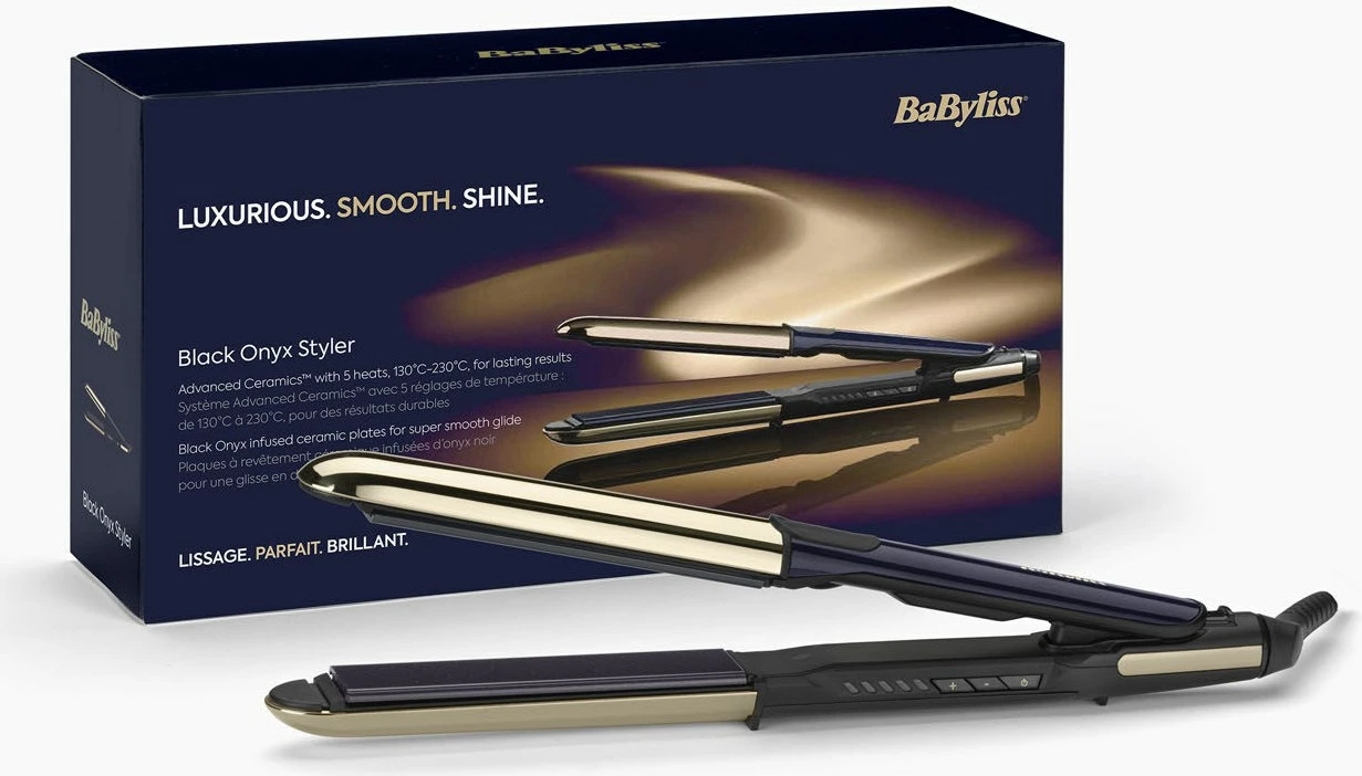 Poravnava las s keramičnimi ploščami, Babyliss ST484E, 5 stopenj toplote, črno/zlata