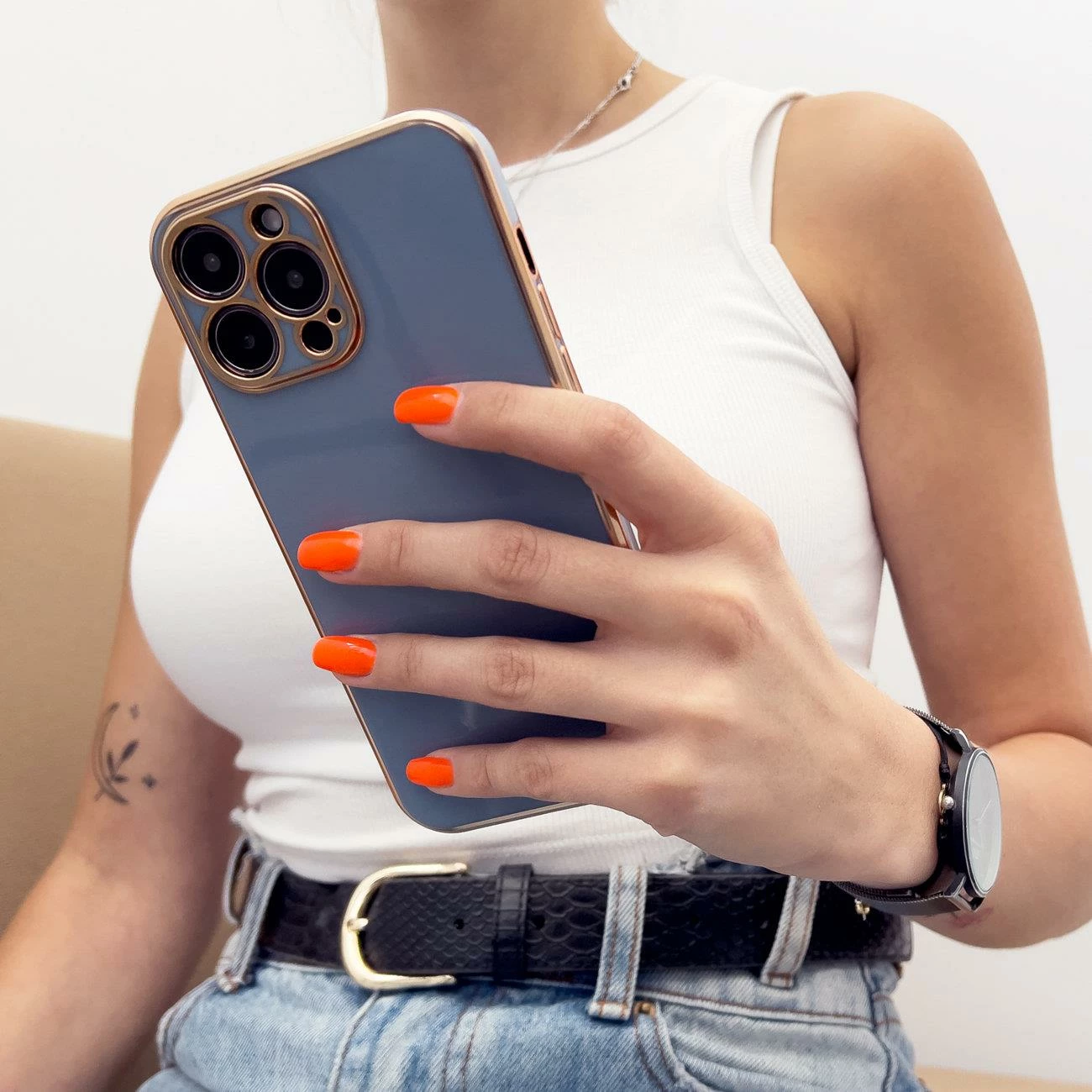 Ovitek Hurtel Fashion za Samsung Galaxy A12 5G, TPU, bel z zlato obrobo