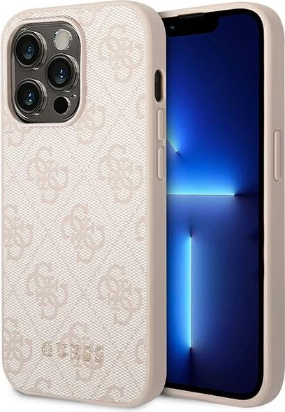 Ovitek za telefon za iPhone 14 Pro Max 6,7", trdo ohišje, umetno usnje, roza, Guess GUHCP14XG4GFPI
