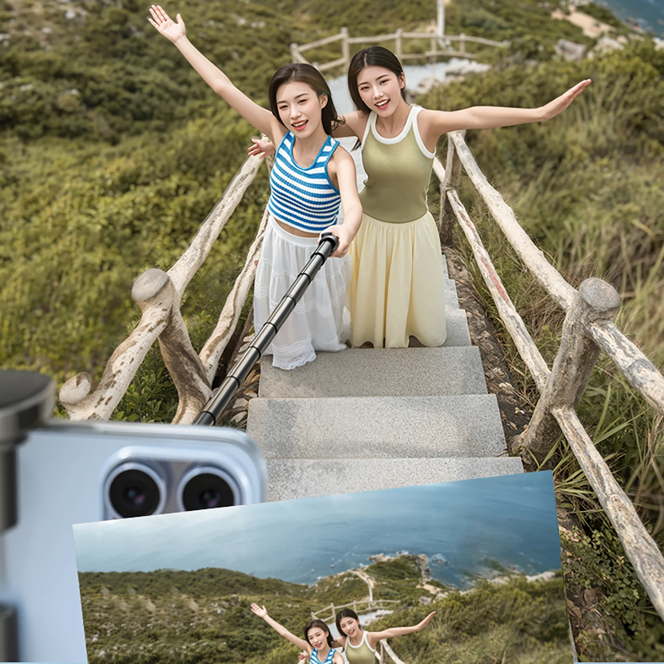 Selfie palica z samodejno odpirajočimi se nogami, trinožnik, 1,7 m, črna, Wozinsky WRZP1