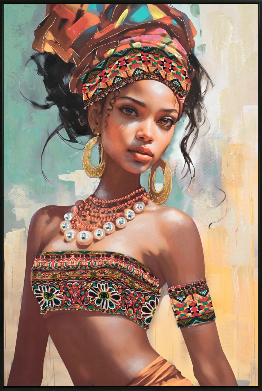 Stenska slika FH4572 črn PS okvir-tiskano platno ženska figura 82x4,5x122Hcm