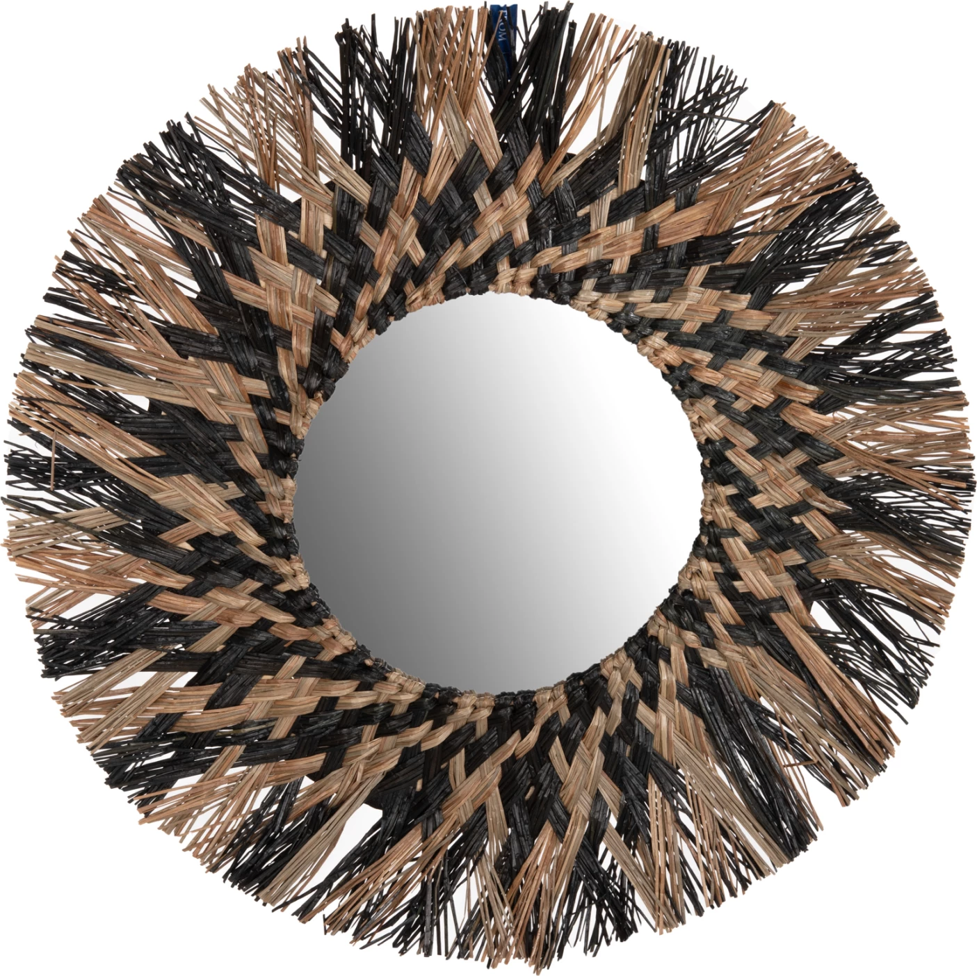 Okroglo stensko ogledalo FH7833 s pletenim okvirjem iz Mendong trave v črni in naravni barvi Φ70cm