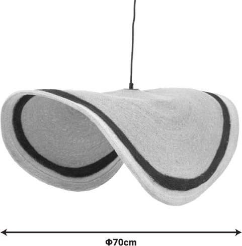 Stropna svetilka Hatchie, naravno-črna-bela, morska trava-železo, D70x123cm