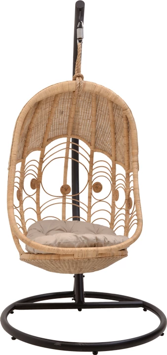 Viseča gugalnica rattan, Labreone, naravna barva - črn metal - bež blazina, 82x82x200 cm