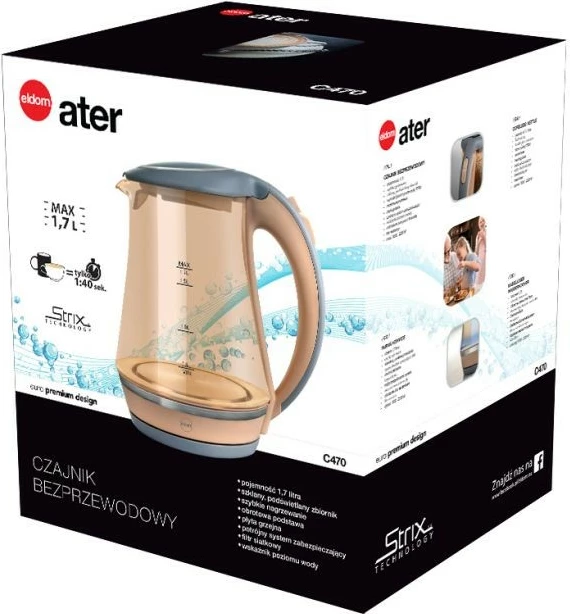 Električni brezžični čajnik Eldom C470, 1,7 l, ecru/siv