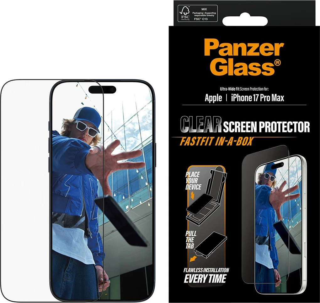 Zaščitno steklo za zaslon PanzerGlass za iPhone 17 Pro Max, črn okvir
