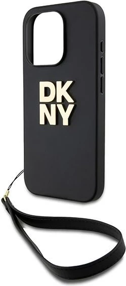 Ovitek za telefon DKNY Wrist Strap Stock Logo za iPhone 15 Pro, črn