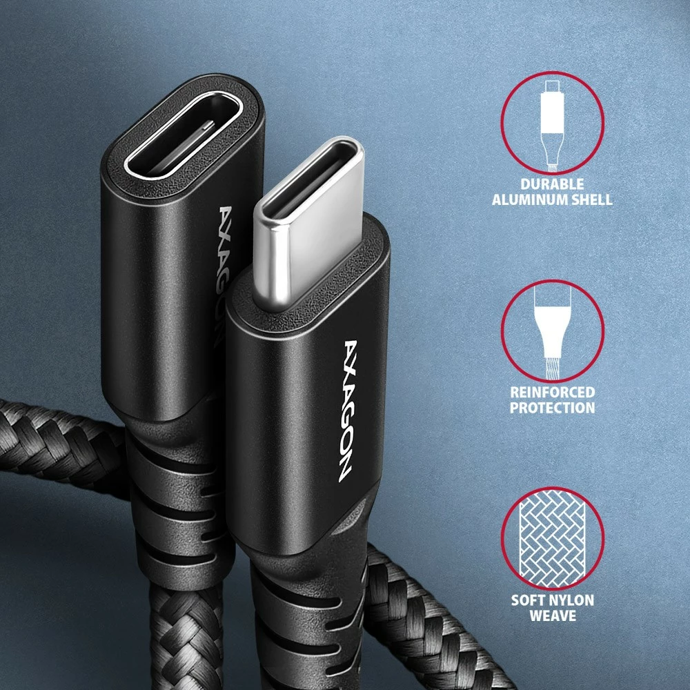 Podaljšek USB-C AXAGON BUCM32-CF05AB, 0,5 m, 20Gbps, 240W, črn
