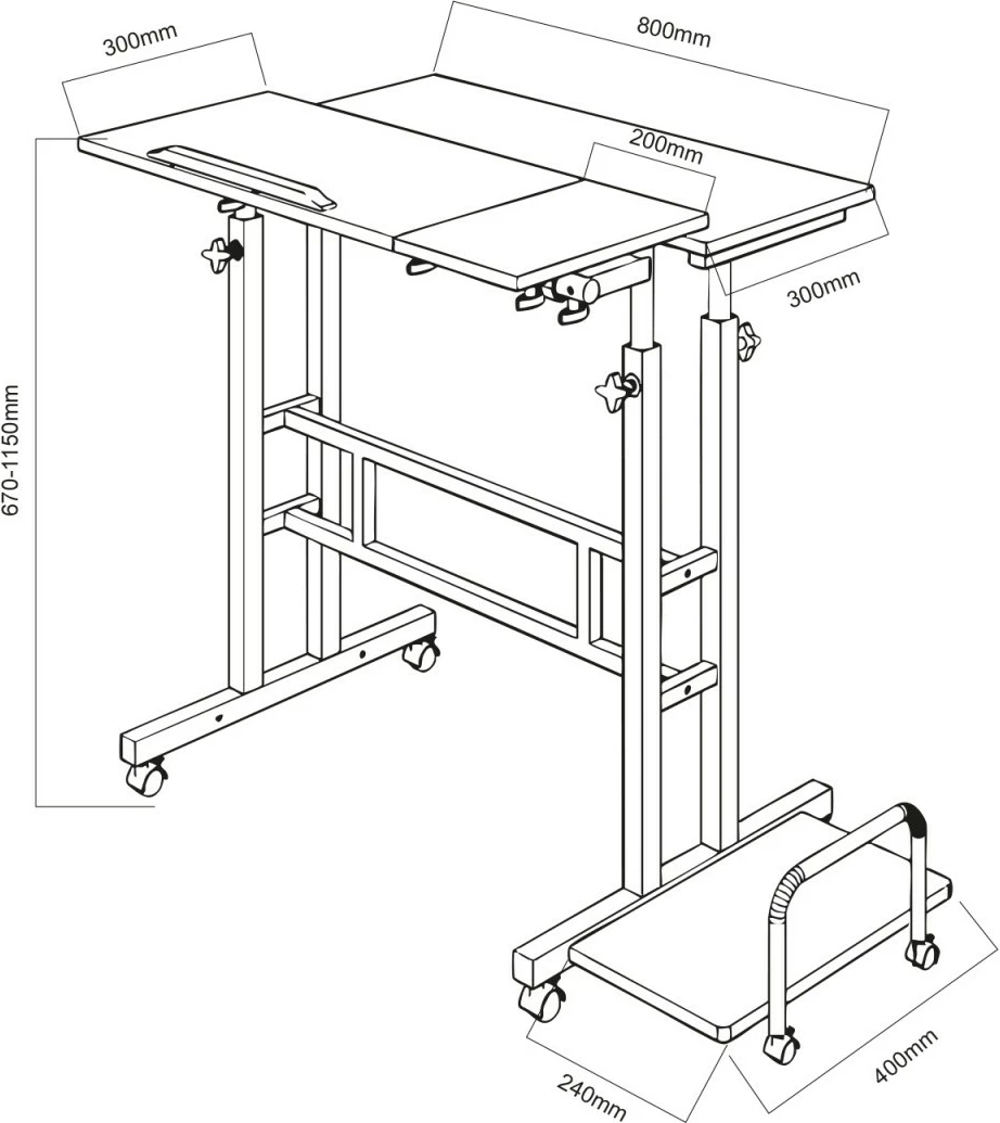 Mobilna miza z nastavljivo višino Maclean MC-124 W, 67–115 cm, 80x60 cm, 50 kg, bela/les