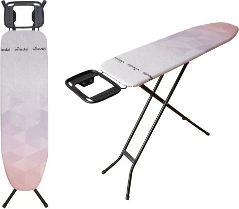 Daska za likanje Vileda Diamond S, 114 x 33 cm, s stojalom za likalnik, črno/roza/vijolično/belo