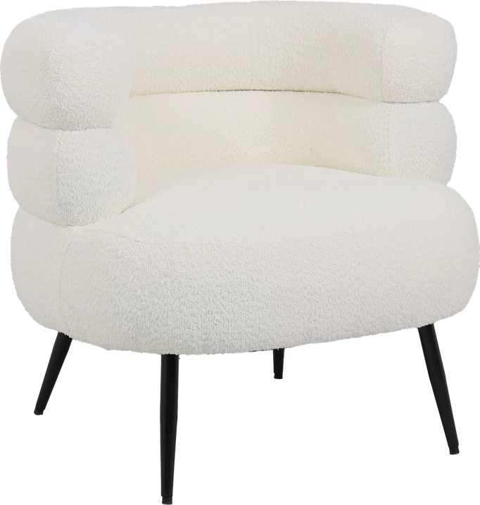 Fotel iz boucle, bela, s črnimi metalnimi nogami, 76x75x72 cm