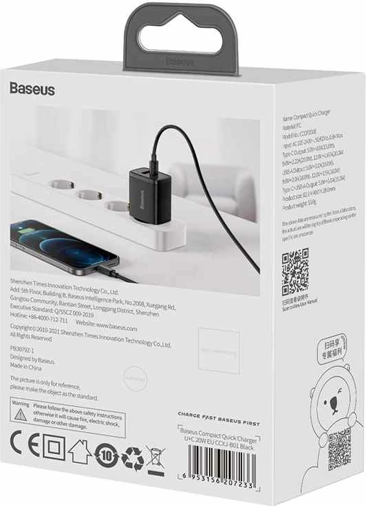 Hitri polnilec, Baseus Compact CCXJ-B01, 20W, USB/USB-C, črn