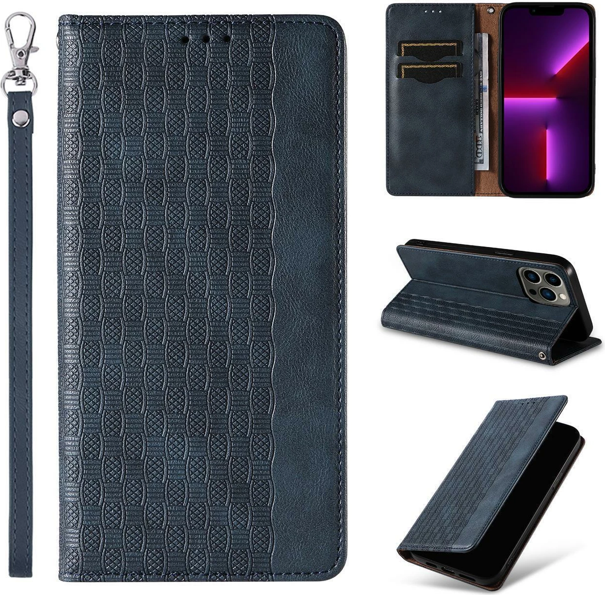 Ovitek za telefon z magnetnim trakom, denarnica, stojalo in zapestni trak, Hurtel Magnet Strap Case za Samsung Galaxy S23, modri
