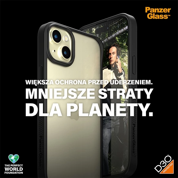 Ovitek za telefon PanzerGlass ClearCase za iPhone 15 Plus / 14 Plus, D3O, prozoren in črn