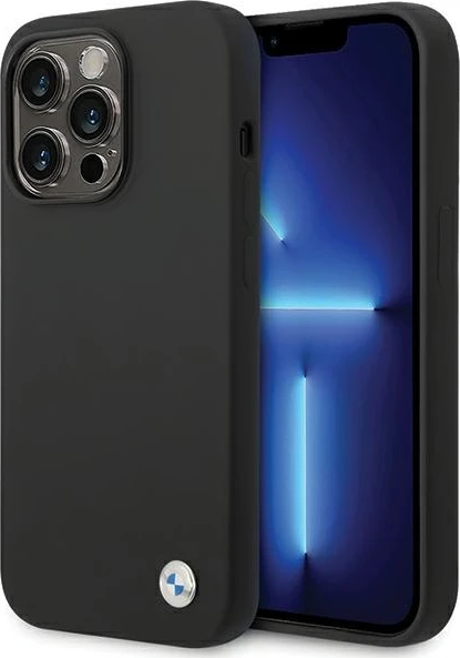 Ovitek za telefon silikon z metalnim logotipom BMW za iPhone 15 Pro, črn