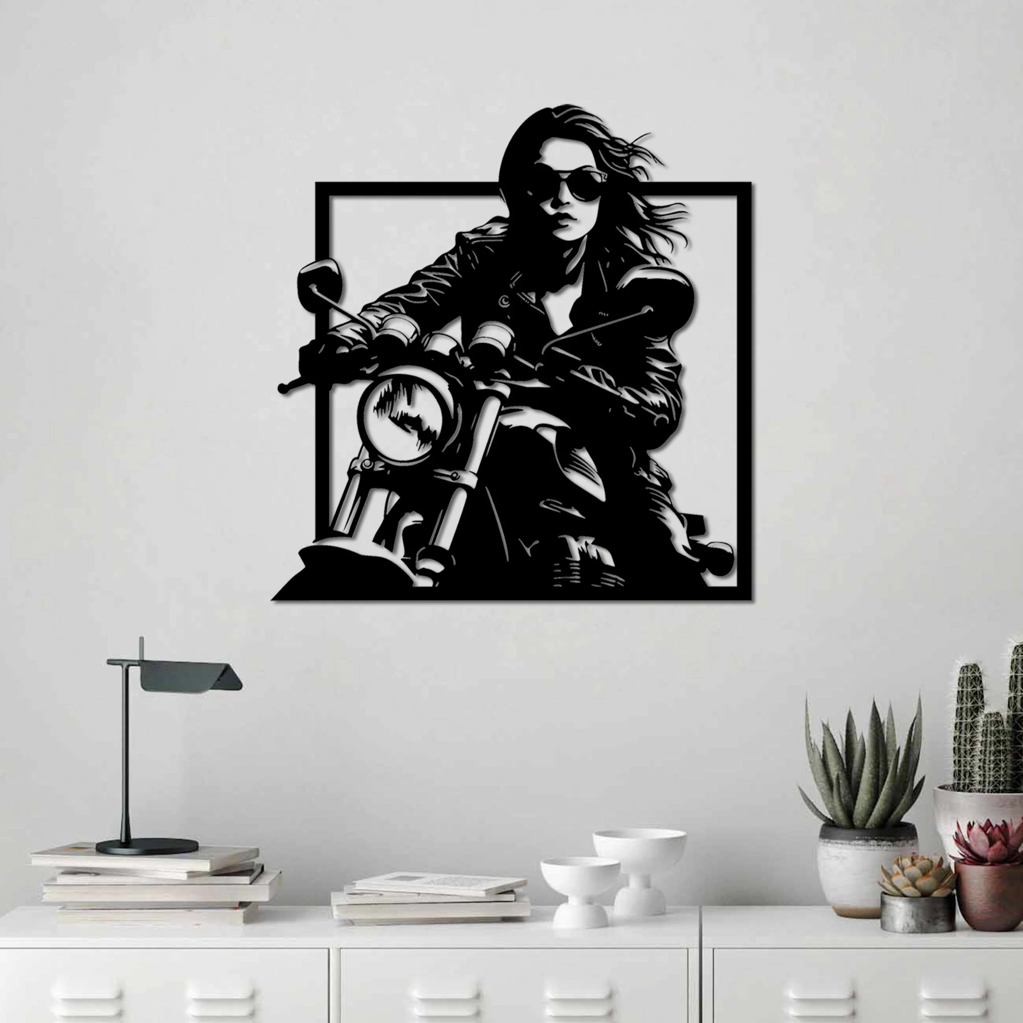 Dekorativni kovinski vzglavnik za steno Wallity Rider, črn, 52x54 cm