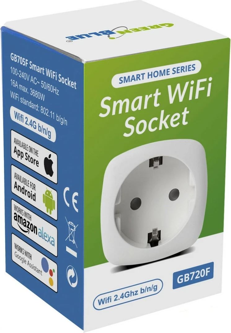 Pametna vtičnica WiFi, upravljanje z aplikacijo, merjenje porabe, bela, GreenBlue GB720F