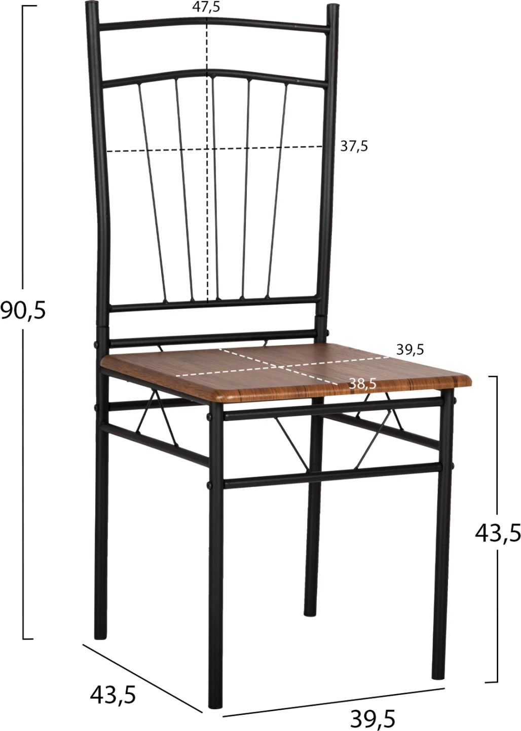 Jedilni set 5 kosov PEARY FH9416.11 črna kovina-MDF v barvi oreha 110x60x74Hcm
