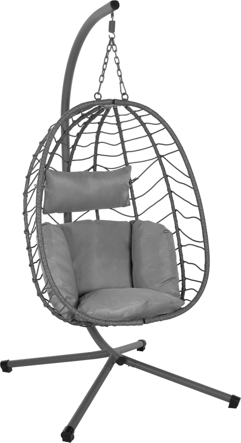 Viseče gnezdo MILLIE FH5997.10 kovinska osnova-sintetični ratan in blazine v sivi barvi 90x75x190Hcm